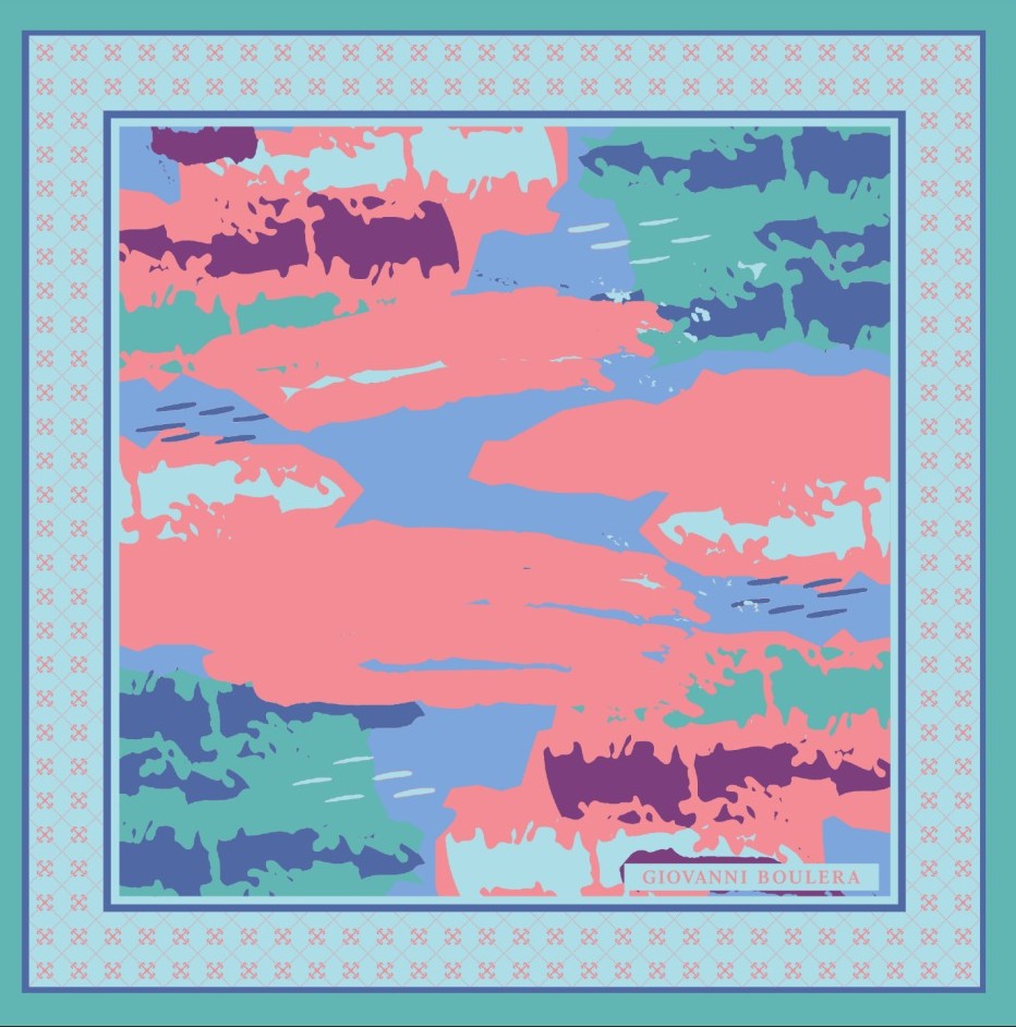 Mavi,Pastel Desenli Mulberry İpek Eşarp Giovanni Boulera 4303265 65cmx65cm