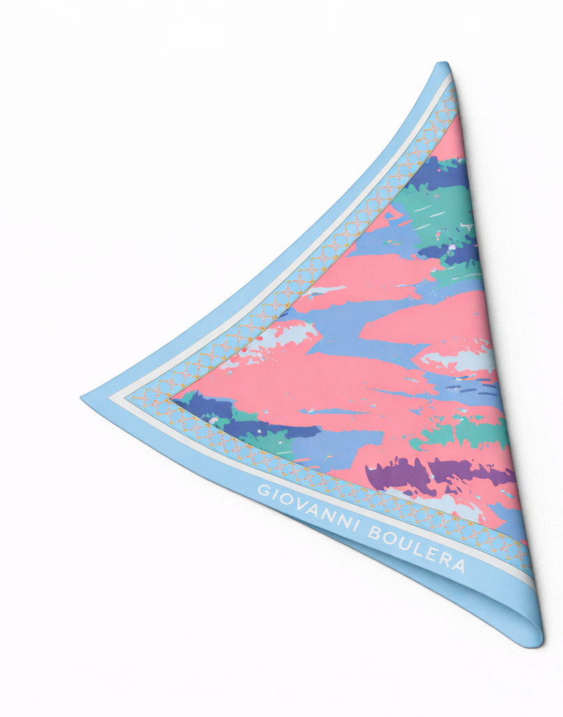 Mavi,Pastel Desenli Mulberry İpek Eşarp Giovanni Boulera 4303265 65cmx65cm