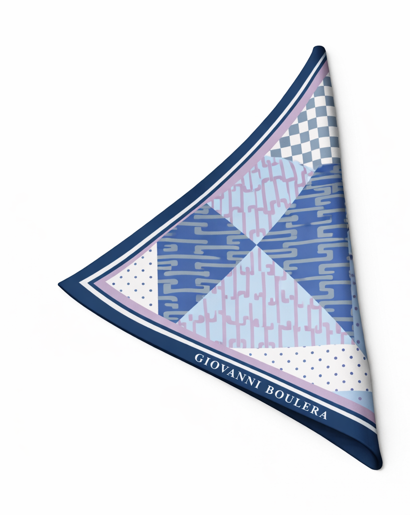 Mavi Soyut Desenli Mulberry İpek Eşarp Giovanni Boulera 4303365 65cmx65cm