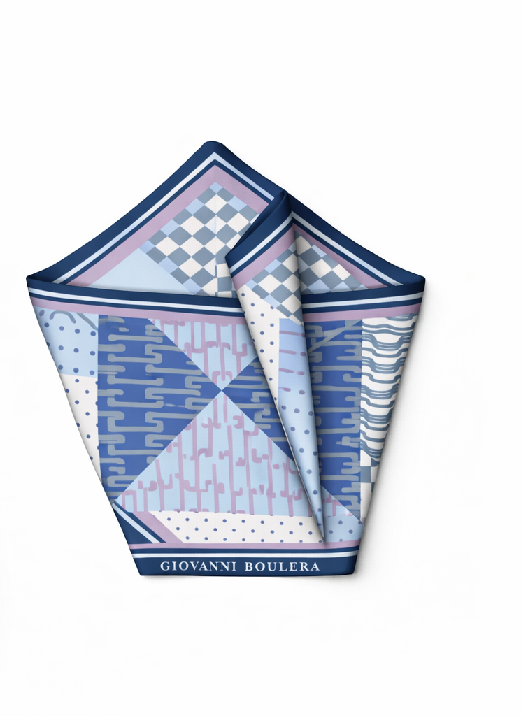 Mavi Soyut Desenli Mulberry İpek Eşarp Giovanni Boulera 4303365 65cmx65cm