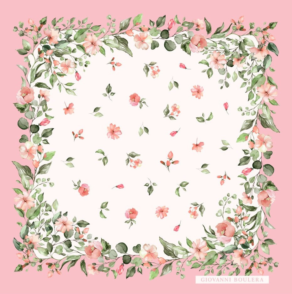 Pembe Çiçek Desenli Mulberry İpek Eşarp Giovanni Boulera 4303665 65cmx65cm