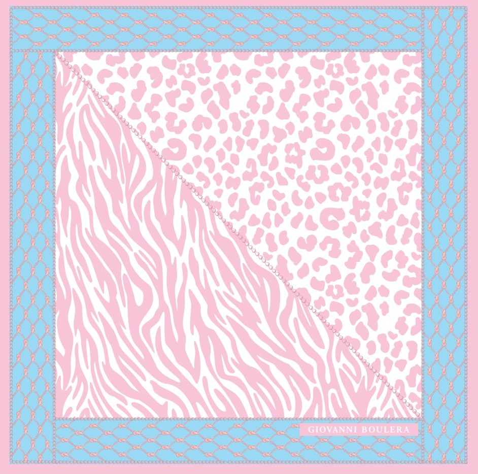 Pembe Leopar Desenli Mulberry İpek Eşarp Giovanni Boulera 4303165 65cmx65cm