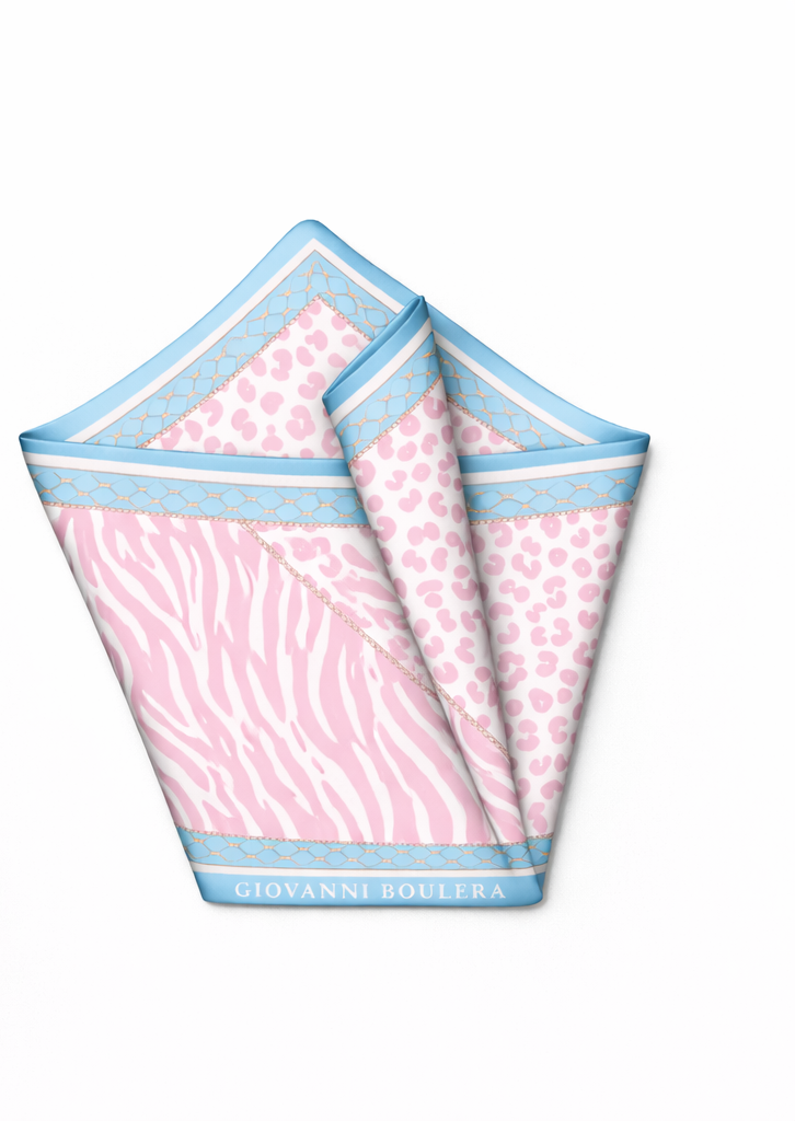 Pembe Leopar Desenli Mulberry İpek Eşarp Giovanni Boulera 4303165 65cmx65cm