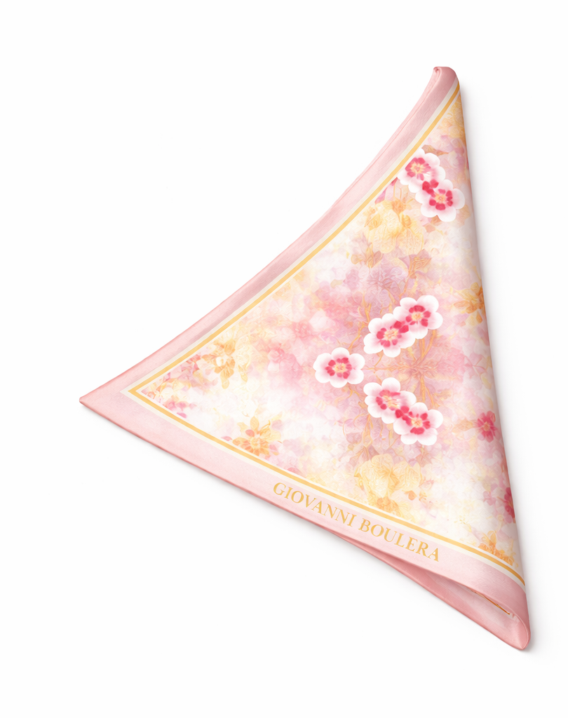 Pembe Cicek Desenli Mulberry İpek Eşarp Giovanni Boulera 4303765 65cmx65cm