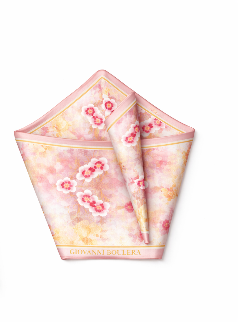 Pembe Cicek Desenli Mulberry İpek Eşarp Giovanni Boulera 4303765 65cmx65cm