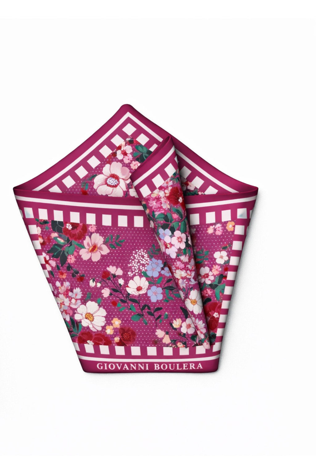 Women's Mulberry Twill Silk Scarf with Colorful Floral Pattern on a Purple Background
