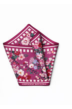 Women's Mulberry Twill Silk Scarf with Colorful Floral Pattern on a Purple Background