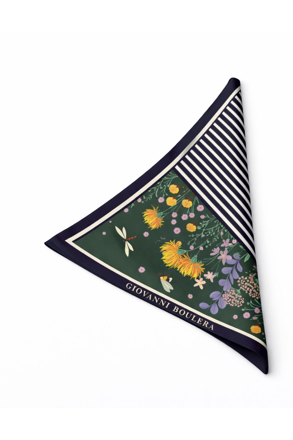 Green Floral Print, Double-Sided, Hand-Rolled, 16mm Mulberry Twill Silk Scarf