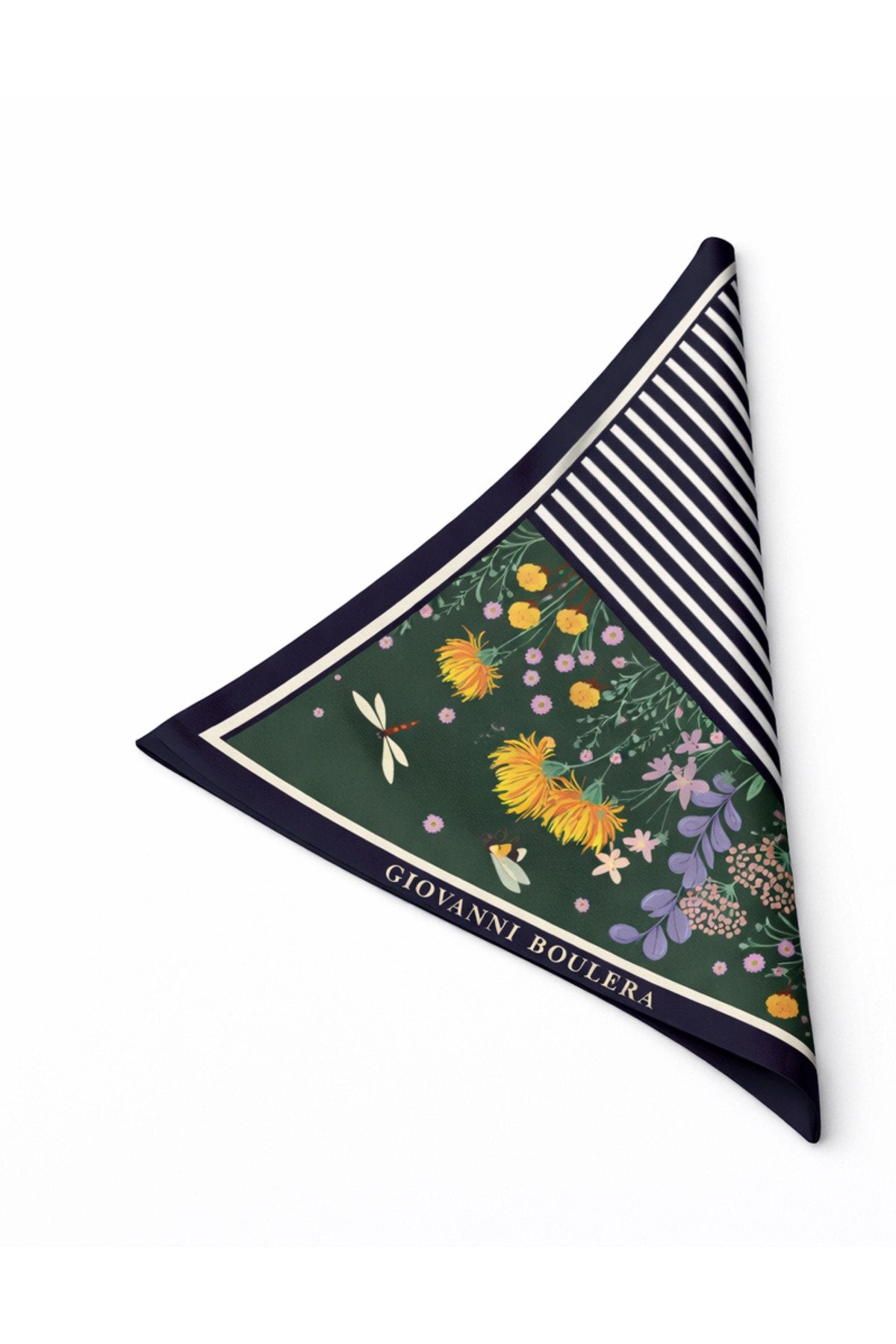 Green Floral Print, Double-Sided, Hand-Rolled, 16mm Mulberry Twill Silk Scarf