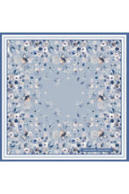 Blue Spring Floral Patterned, Double-Sided Print, Super Hand-Stitched, 16 mm 100% Mulberry Twill Silk Shawl, Scarf