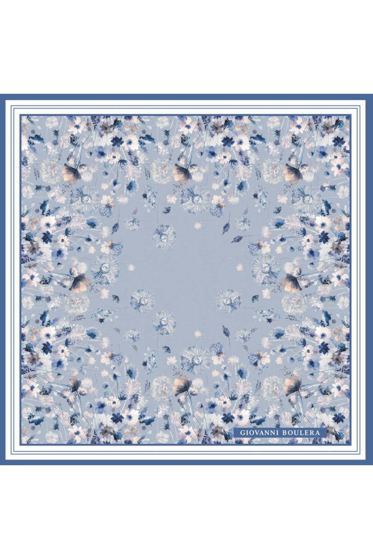 Blue Floral Mulberry Twill Silk Scarf Shawl