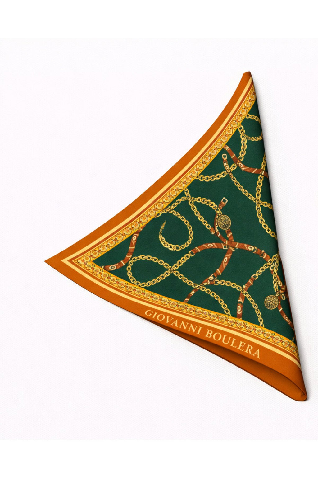 Petroleum Green and Chain Patterned,Double-Sided Print,Super Hand-Rolled Hem,16 mm Mulberry Twill Silk Shawl,Scarf