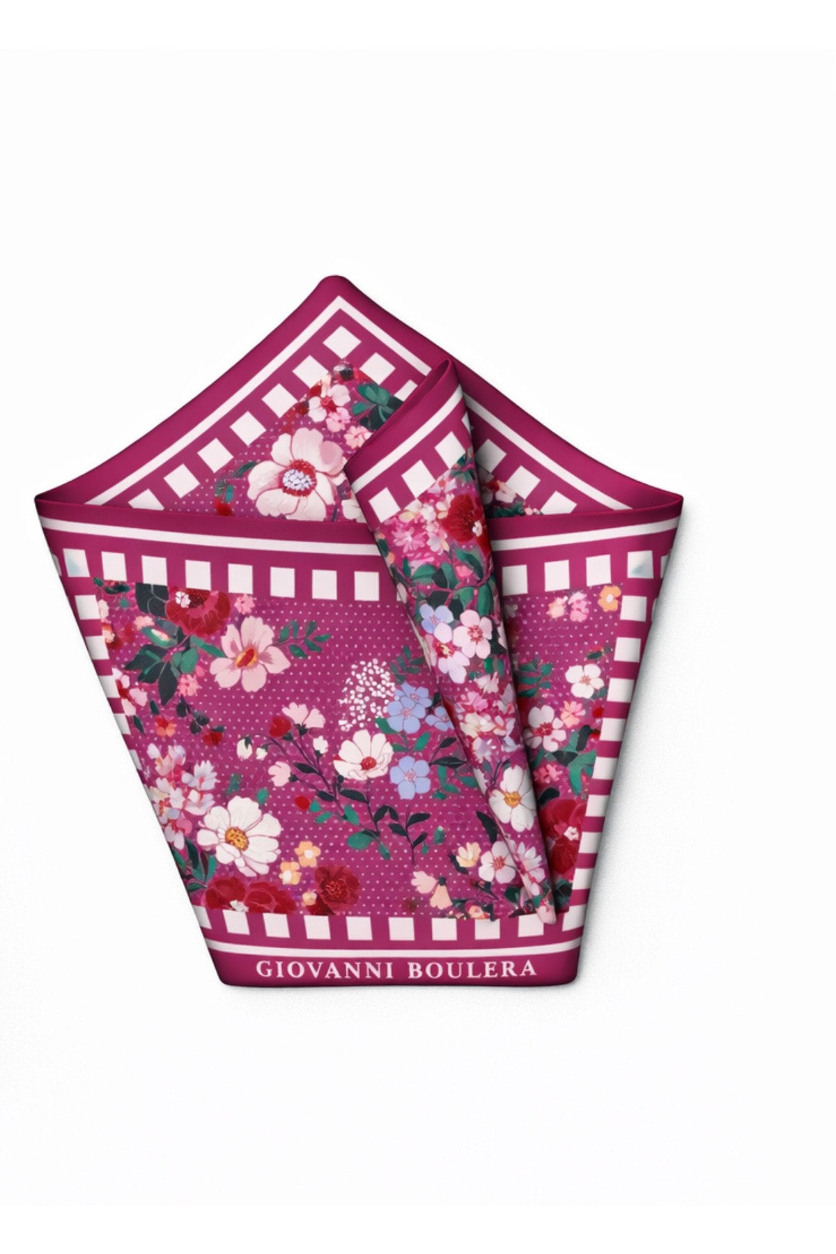Women's Mulberry Twill Silk Scarf with Colorful Floral Pattern on a Purple Background
