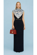 Mavi Çiçek Desenli Mulberry Twill İpek Eşarp Şal