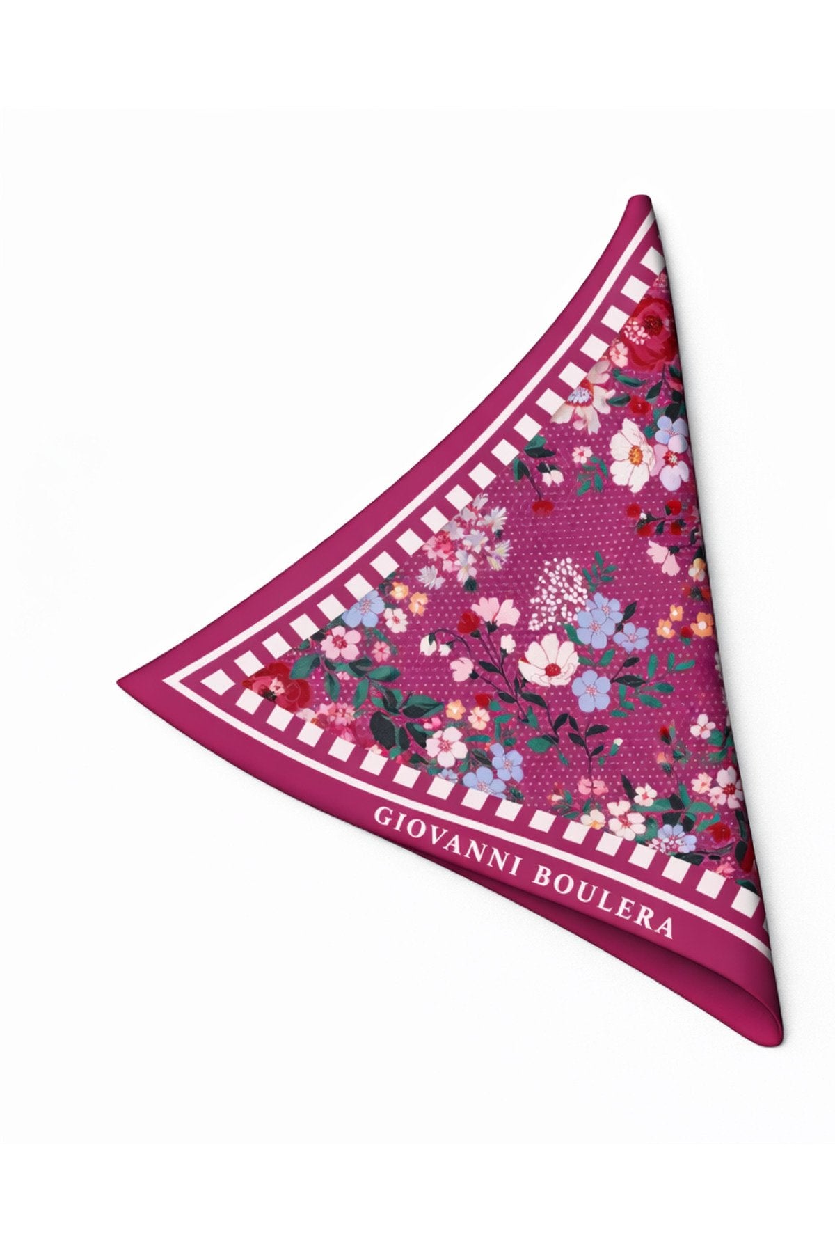 Women's Mulberry Twill Silk Scarf with Colorful Floral Pattern on a Purple Background