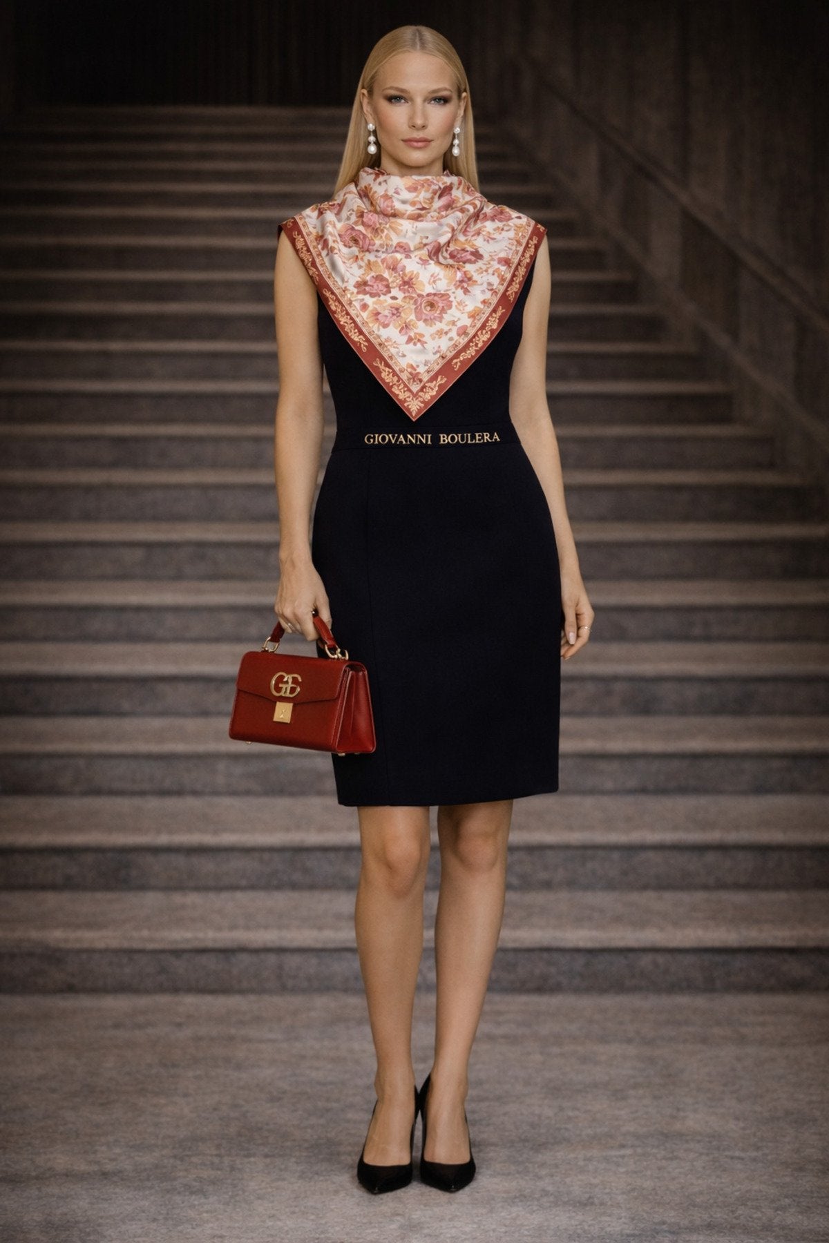 Pembe Çiçek Desenli Mulberry Twill İpek Fular 4100665-F 65cmx65cm