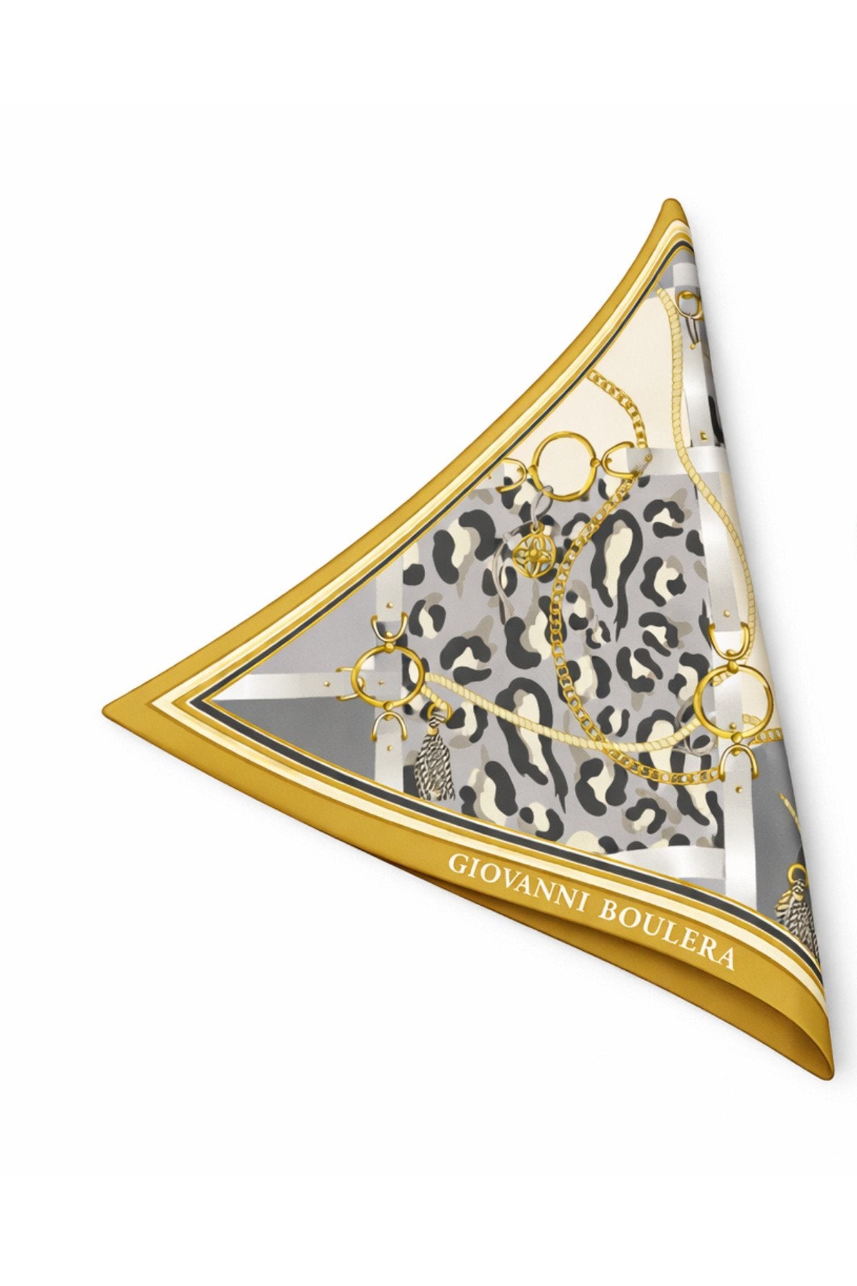 Leopar Desenli Altın Zincirli,Çift Taraf Baskı ,Süper El Dikişi,16 mm %100 Mulberry Twill İpek Şal