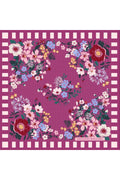 Women's Mulberry Twill Silk Scarf with Colorful Floral Pattern on a Purple Background