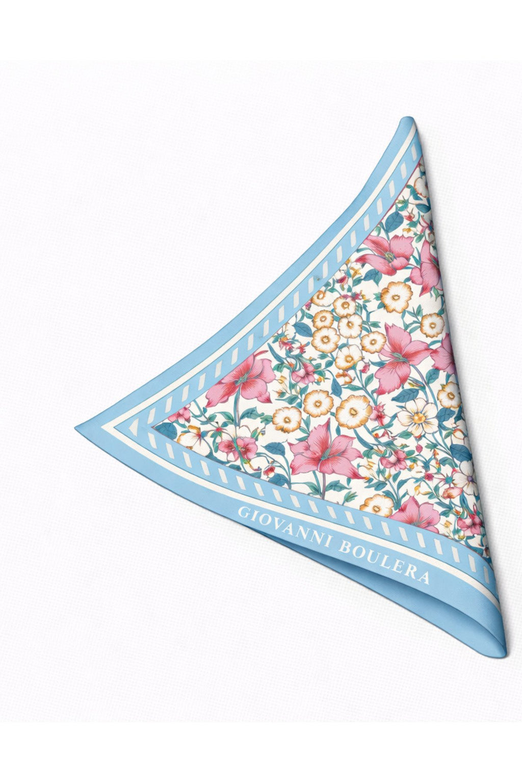 Blue Striped, Floral Print, Double-Sided Print, Super Hand-Stitched, 16mm Mulberry Twill Silk Shawl, Scarf