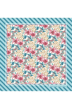 Mavi Çizgili,Çiçek Desenli,Çift Taraf Baskı,Süper El Dikişi,16 mm Mulberry Twill İpek Şal,Eşarp