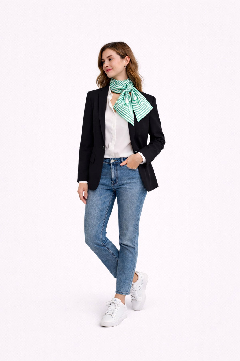 Turkuaz Renkli Kare Desenler,Çift Taraf Baskı,Süper El Dikişi,16 mm Mulberry Twill İpek Şal Fular