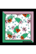 Lilac Floral Pattern Mulberry Twill Silk Scarf with Green and Pink Frames