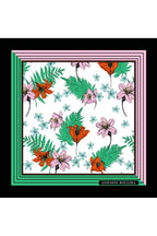 Lilac Floral Pattern Mulberry Twill Silk Scarf with Green and Pink Frames