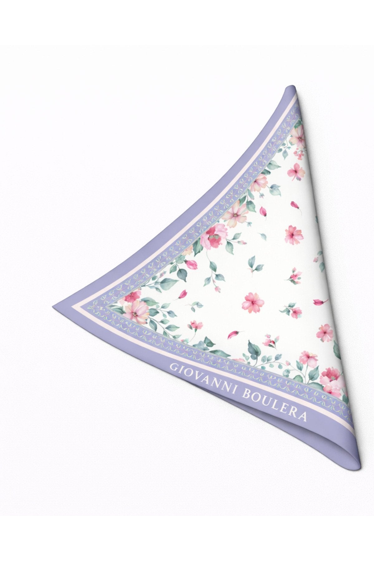 Lilac, White Floral Pattern, Double-Sided Print, Super Hand-Stitched, 16mm 100% Mulberry Twill Silk Shawl, Scarf