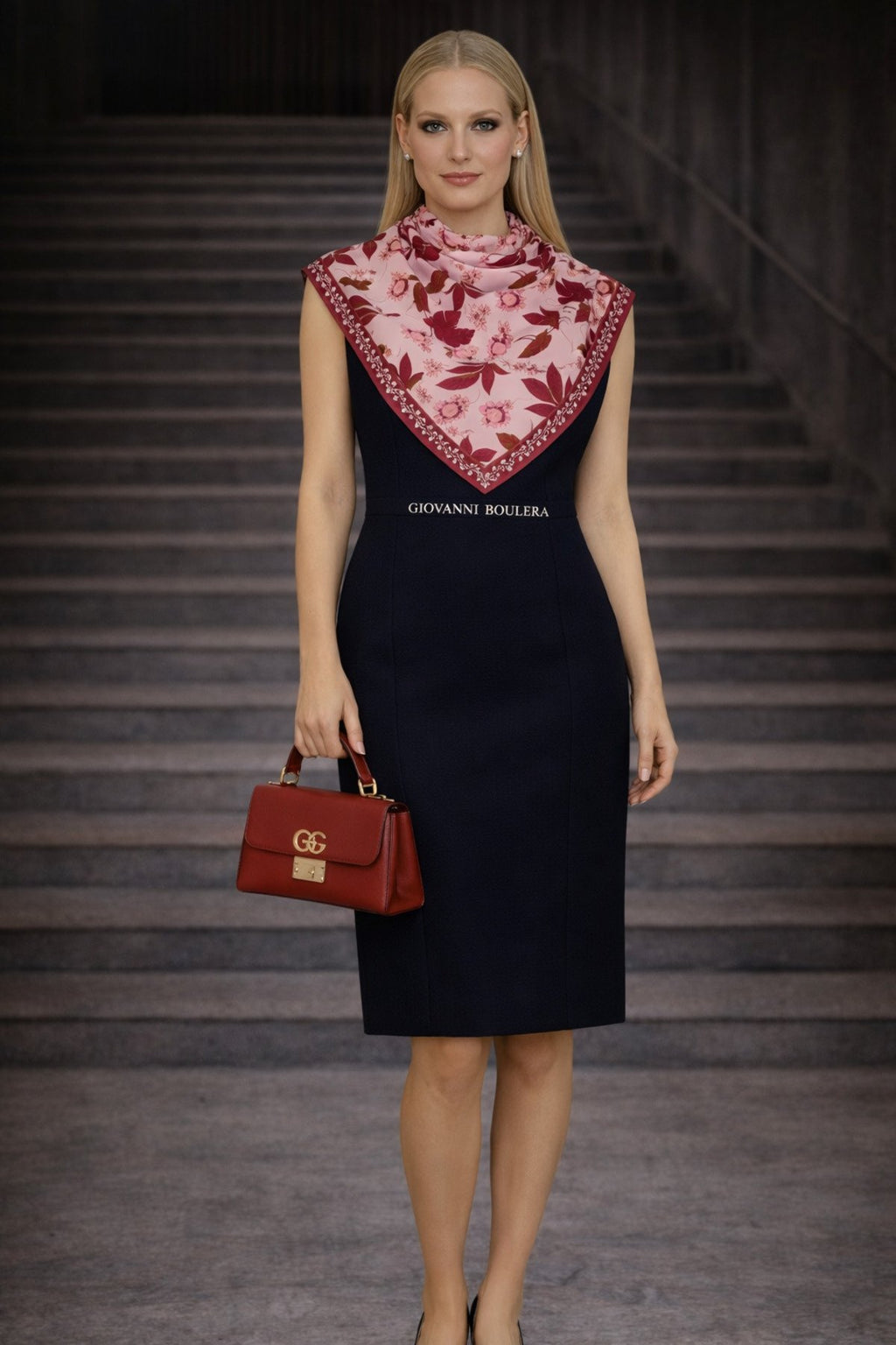 Pembe ve Kırmızı Çiçek Desenli,Çift Taraf Baskı,Süper El Dikişi,16 mm Mulberry Twill İpek Şal