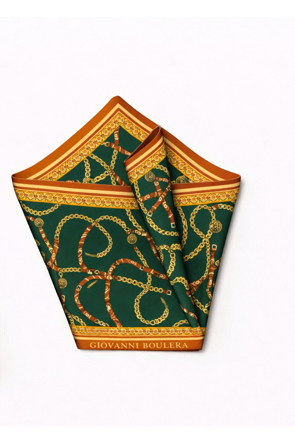 Petroleum Green and Chain Patterned,Double-Sided Print,Super Hand-Rolled Hem,16 mm Mulberry Twill Silk Shawl,Scarf