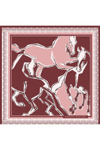 Mulberry Twill Silk Scarf with Burgundy Horse Figure 4100465-F 65cmx65cm