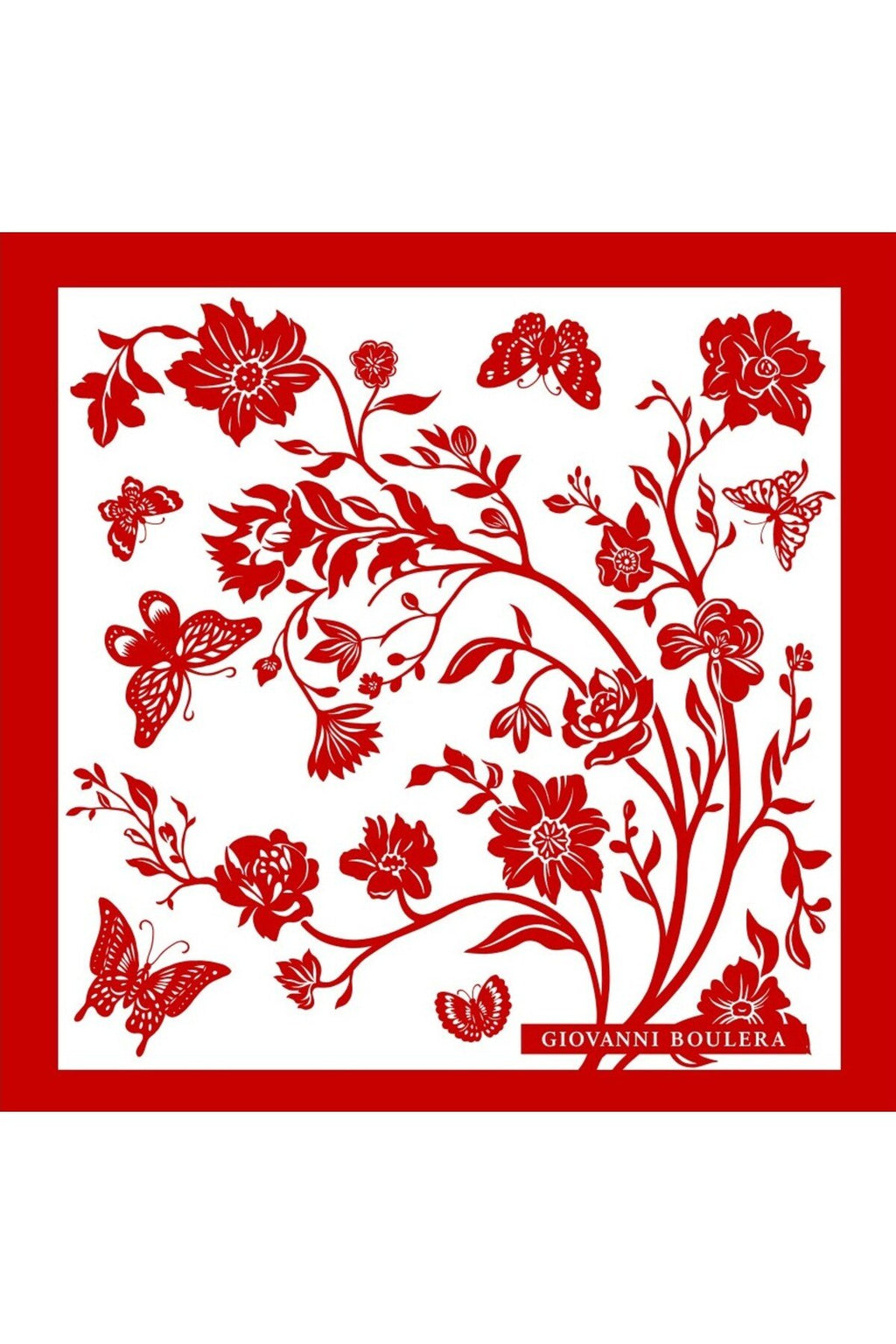 Kırmızı Çiçek Desenli Kadın Mulberry Twill İpek Fular 50cm x 50 cm