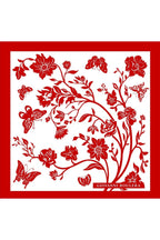 Kırmızı Çiçek Desenli Kadın Mulberry Twill İpek Fular 50cm x 50 cm