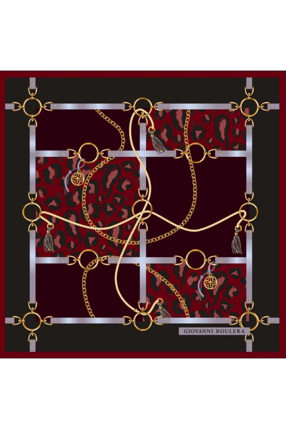 Burgundy, Chain Pattern Mulberry Twill Silk Scarf 41005651 65cmx65cm