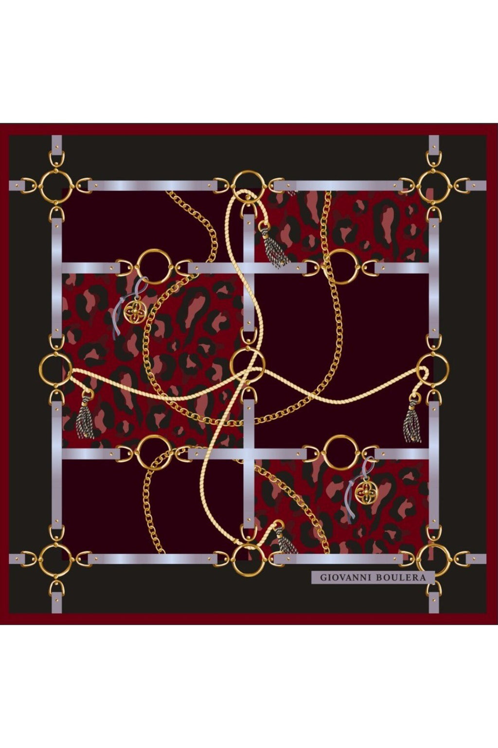 Gold Chain Pattern Double-Sided Print, Super Hand-Stitched, 16 mm Mulberry Twill Silk Scarf,