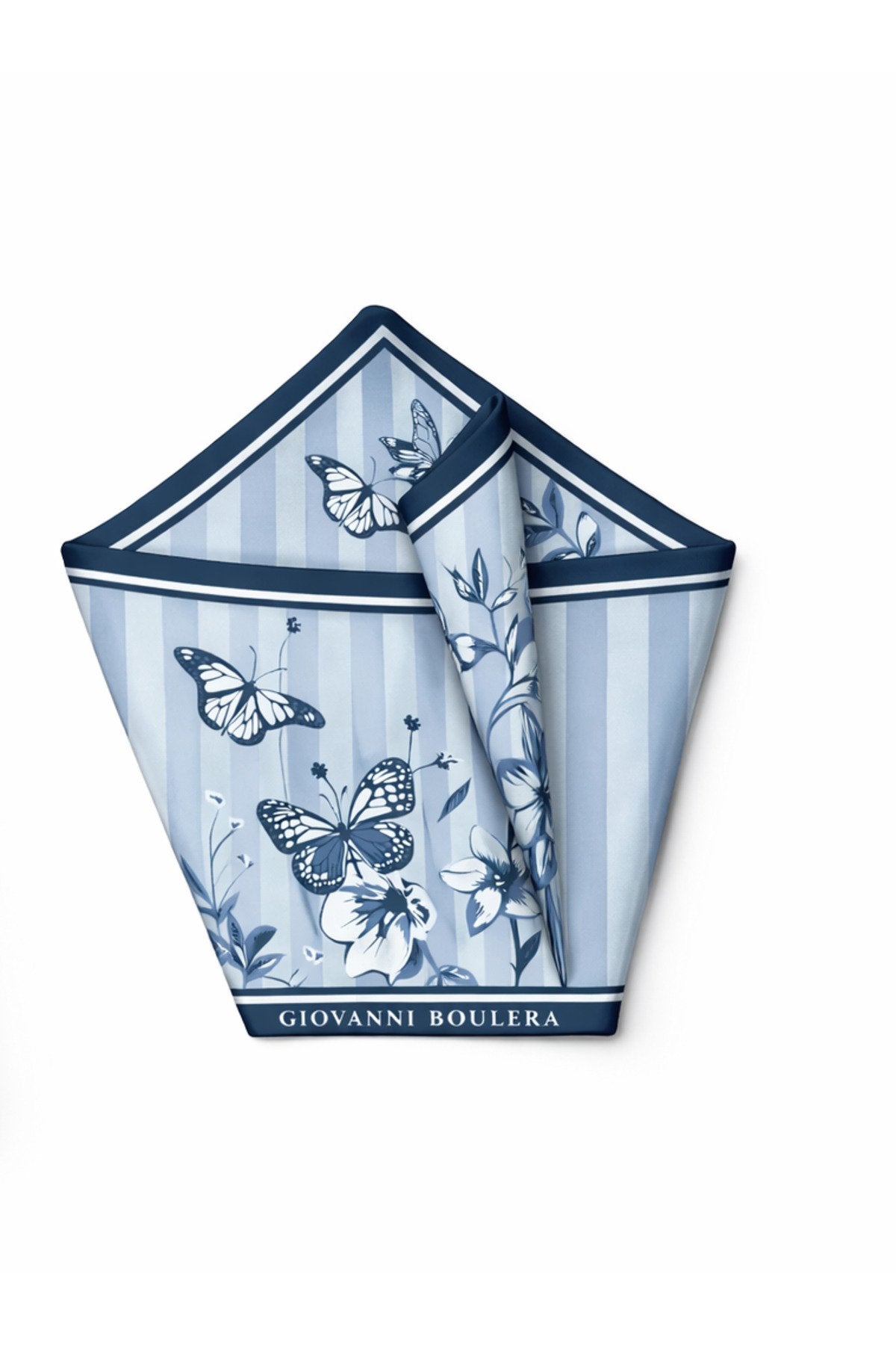 Blue Butterfly and Floral Double-Sided Print, Super Hand-Stitched, 16mm 100% Mulberry Twill Silk Shawl, Scarf