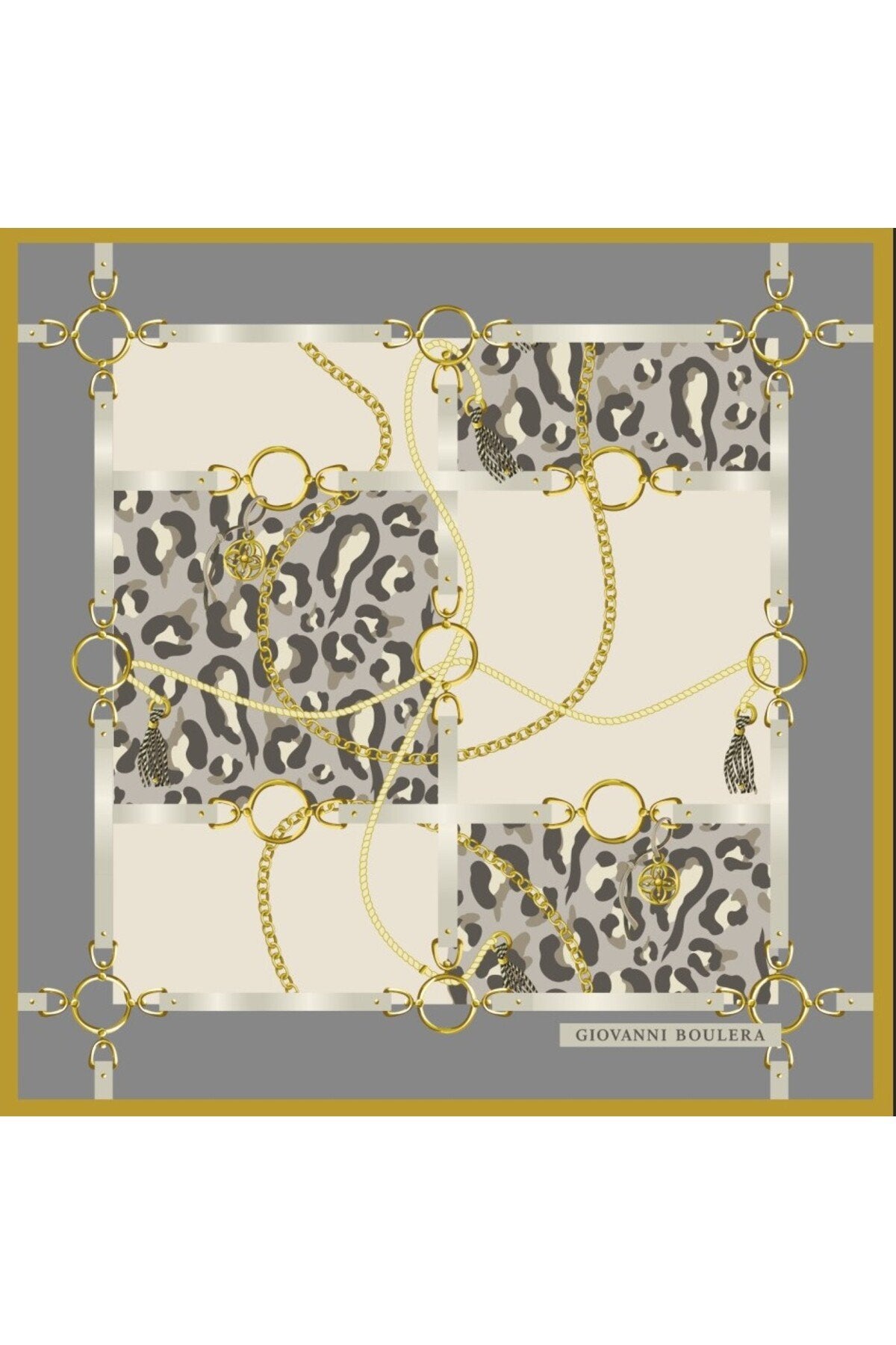 Leopard Print with Gold Chain, Double-Sided Print, Super Hand-Stitched, 16mm 100% Mulberry Twill Silk Scarf