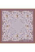Lila Zemin Çiçek Desenli,Çift Taraf Baskı ,Süper El Dikişi,16 mm %100 Mulberry Twill İpek Şal Eşarp