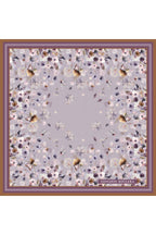 Lila Zemin Çiçek Desenli,Çift Taraf Baskı ,Süper El Dikişi,16 mm %100 Mulberry Twill İpek Şal Eşarp