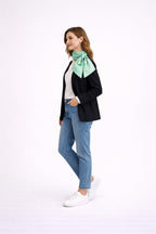 Turkuaz Renkli Kare Desenler,Çift Taraf Baskı,Süper El Dikişi,16 mm Mulberry Twill İpek Şal Fular