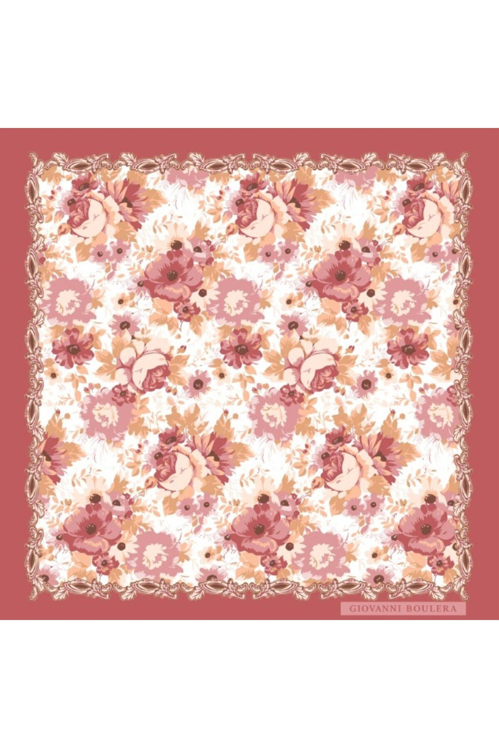 Pink Elegant Floral Print, Double-Sided Print, Super Hand-Stitched, 16mm 100% Mulberry Twill Silk Scarf