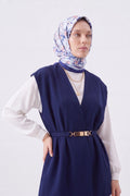Mavi Tonlu Çiçek Desenli Çift Taraf Baskı ,Süper El Dikişi,16 mm %100 Mulberry Twill İpek Eşarp
