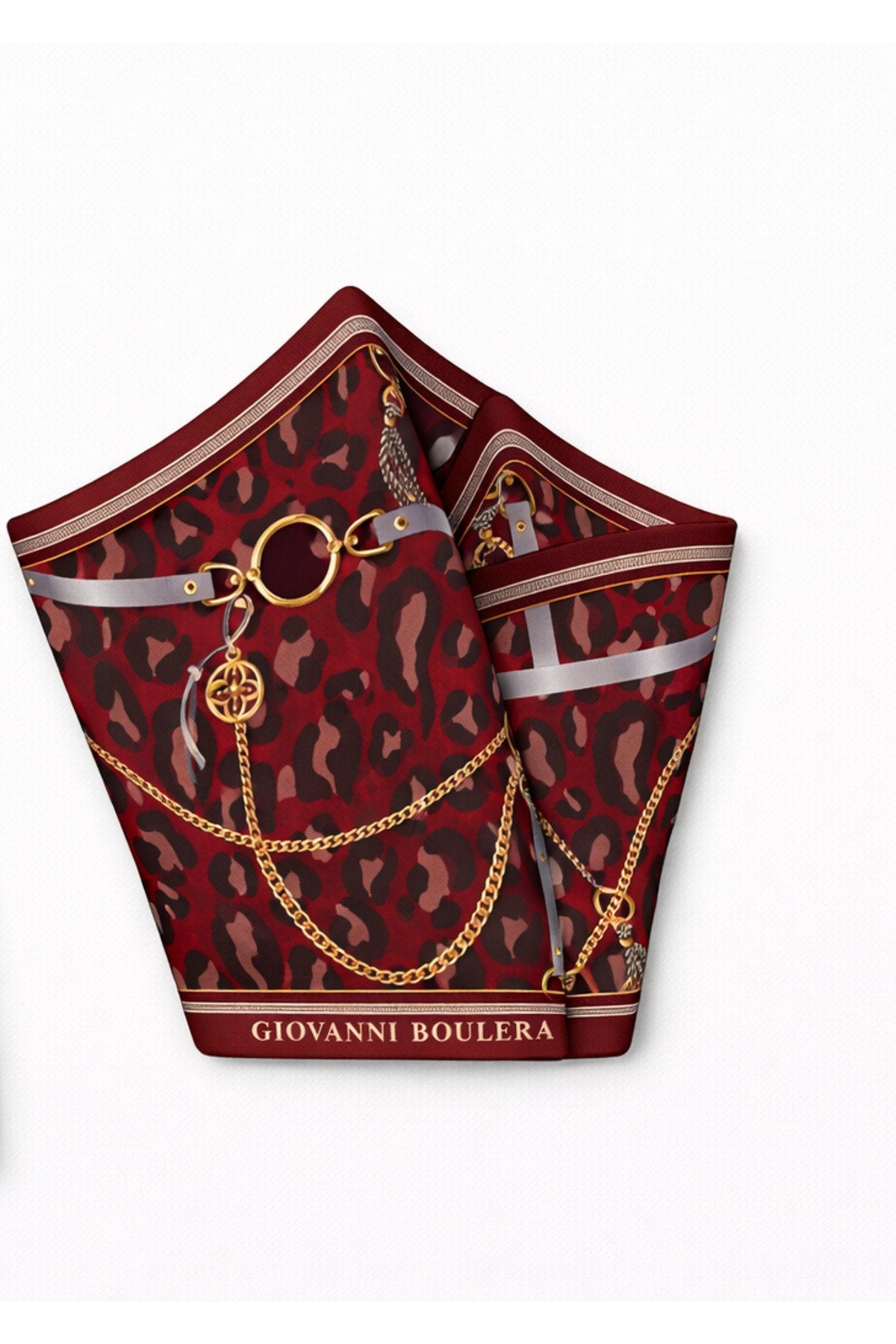 Burgundy, Chain Pattern Mulberry Twill Silk Scarf 41005651 65cmx65cm