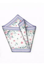 Lilac, White Floral Pattern, Double-Sided Print, Super Hand-Stitched, 16mm 100% Mulberry Twill Silk Shawl, Scarf