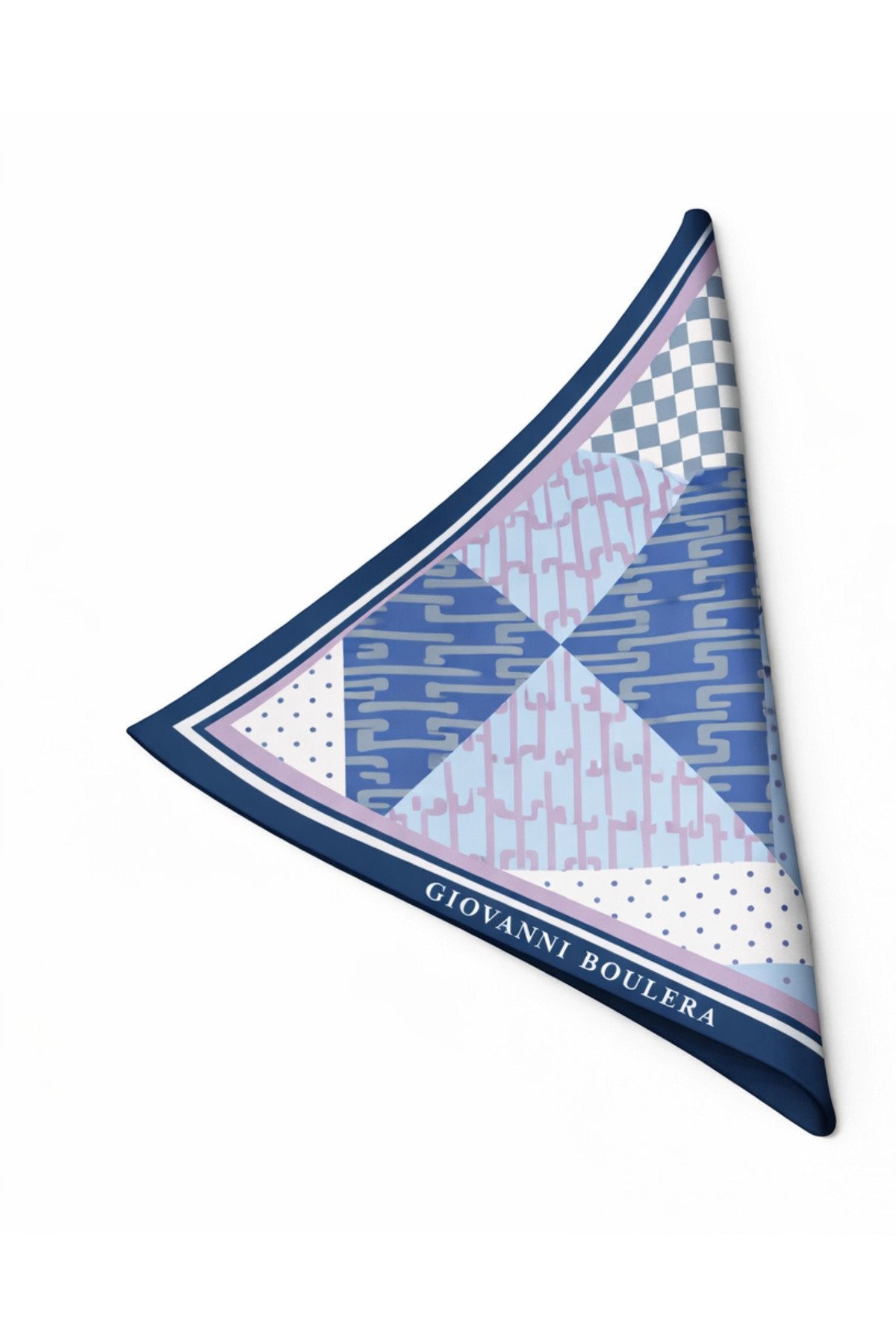 Modern Design Blue Toned Patterned Square Mulberry Twill Silk Scarf Shawl