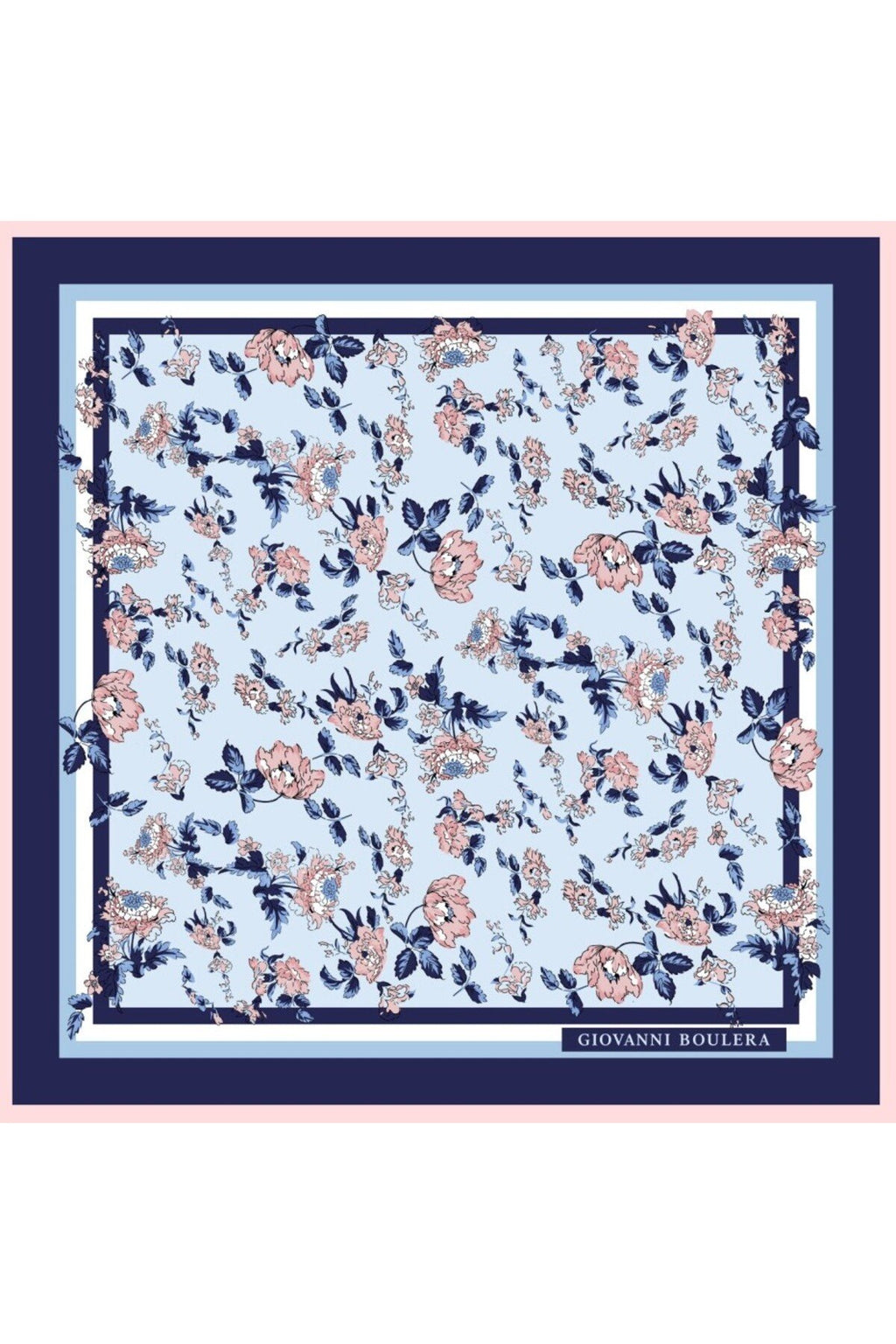 Blue Floral Double Sided Print, Super Hand Rolled, 16mm Mulberry Twill Silk Shawl, Scarf