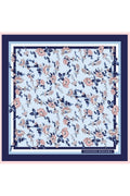 Blue Floral Double Sided Print, Super Hand Rolled, 16mm Mulberry Twill Silk Shawl, Scarf