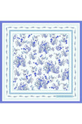 Blue Tone Patterned Floral, Double Sided Print, Super Hand-stitched, 16 mm 100% Mulberry Twill Silk Shawl, Scarf