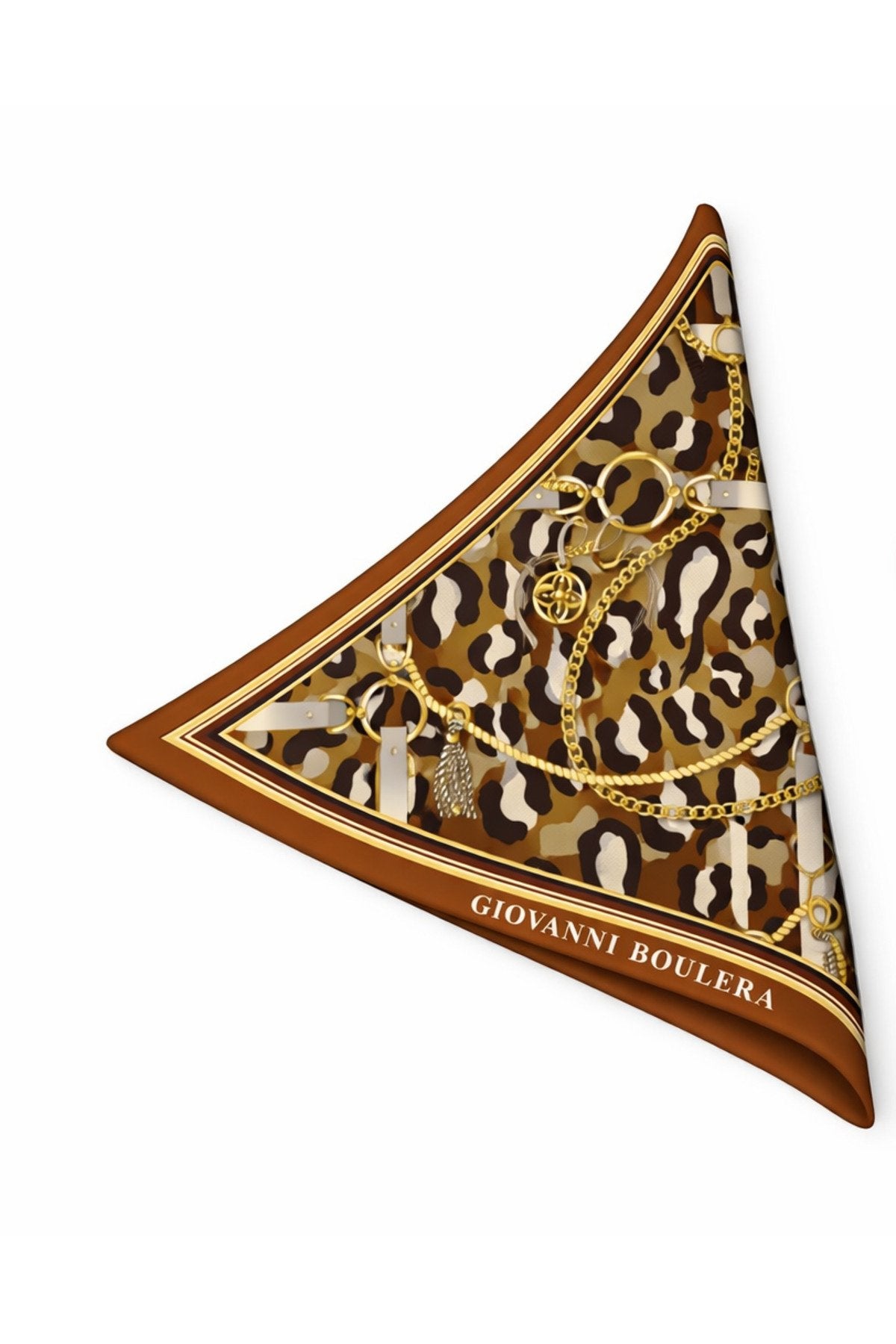 Brown Chain Pattern Square, Double-Sided Print, Super Hand-Stitched, 16mm 100% Mulberry Twill Silk Scarf