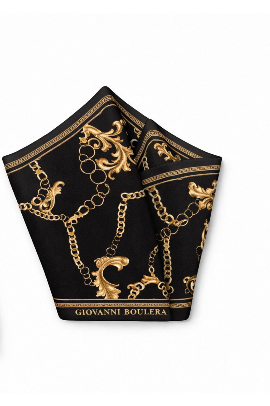 Gold Chain Black White, Double-Sided Print, Super Hand-Stitched, 16 mm 100% Mulberry Twill Silk Scarf